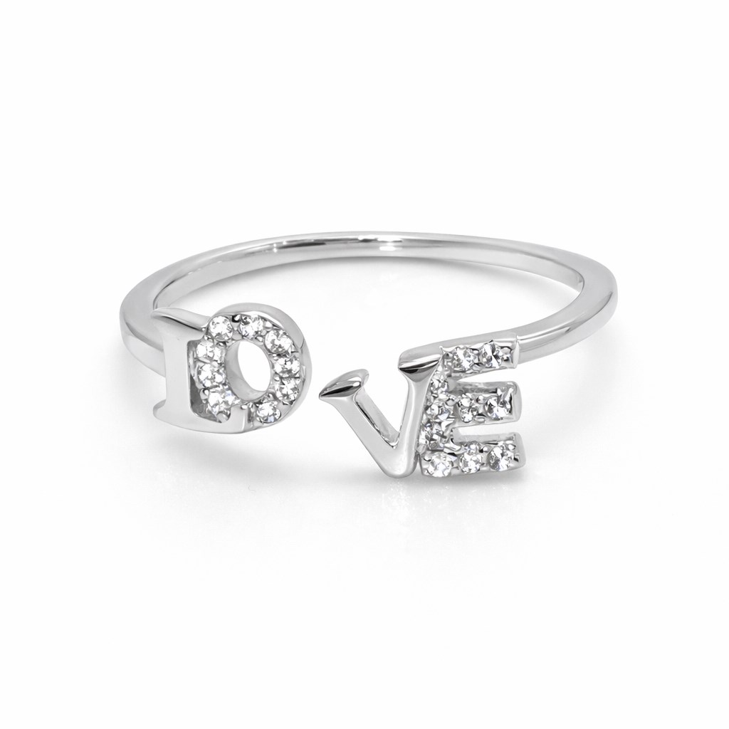 Nhẫn Chữ Love Bạc S925 Đính Đá – Phong Cách Trẻ Trung & Sành Điệu NNS024