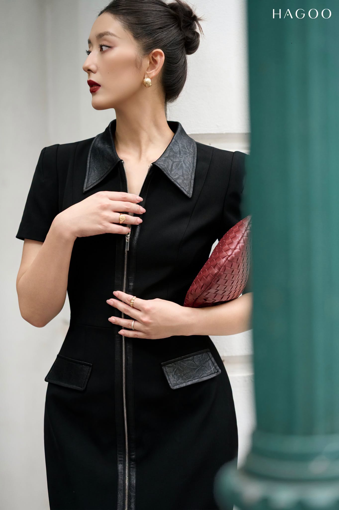 Váy cổ đức khóa đồng phối da HAGOO_thumbnail_2