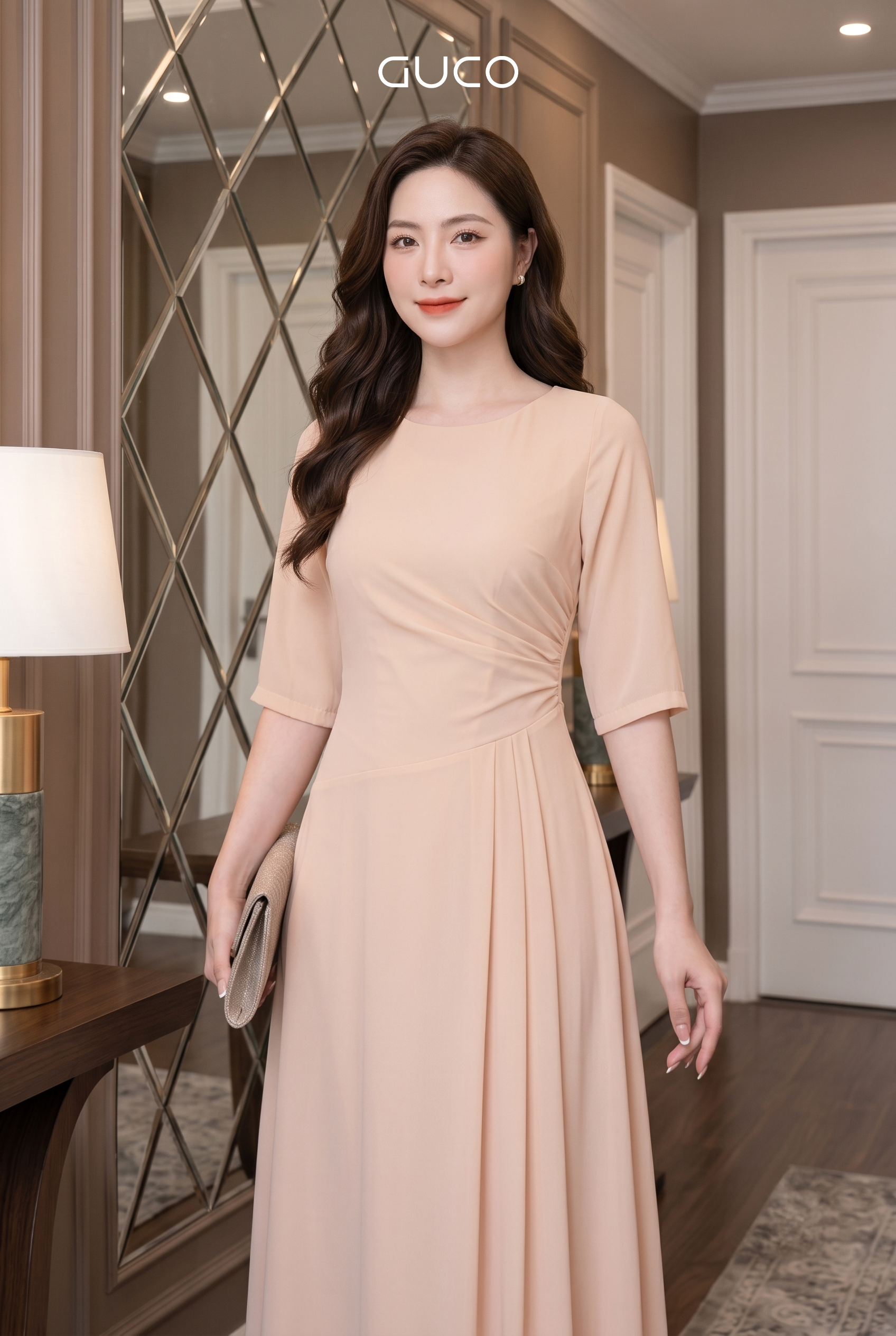 Đầm Dự Tiệc Kem Tay Lỡ Nhún Eo - 5242_thumbnail_2