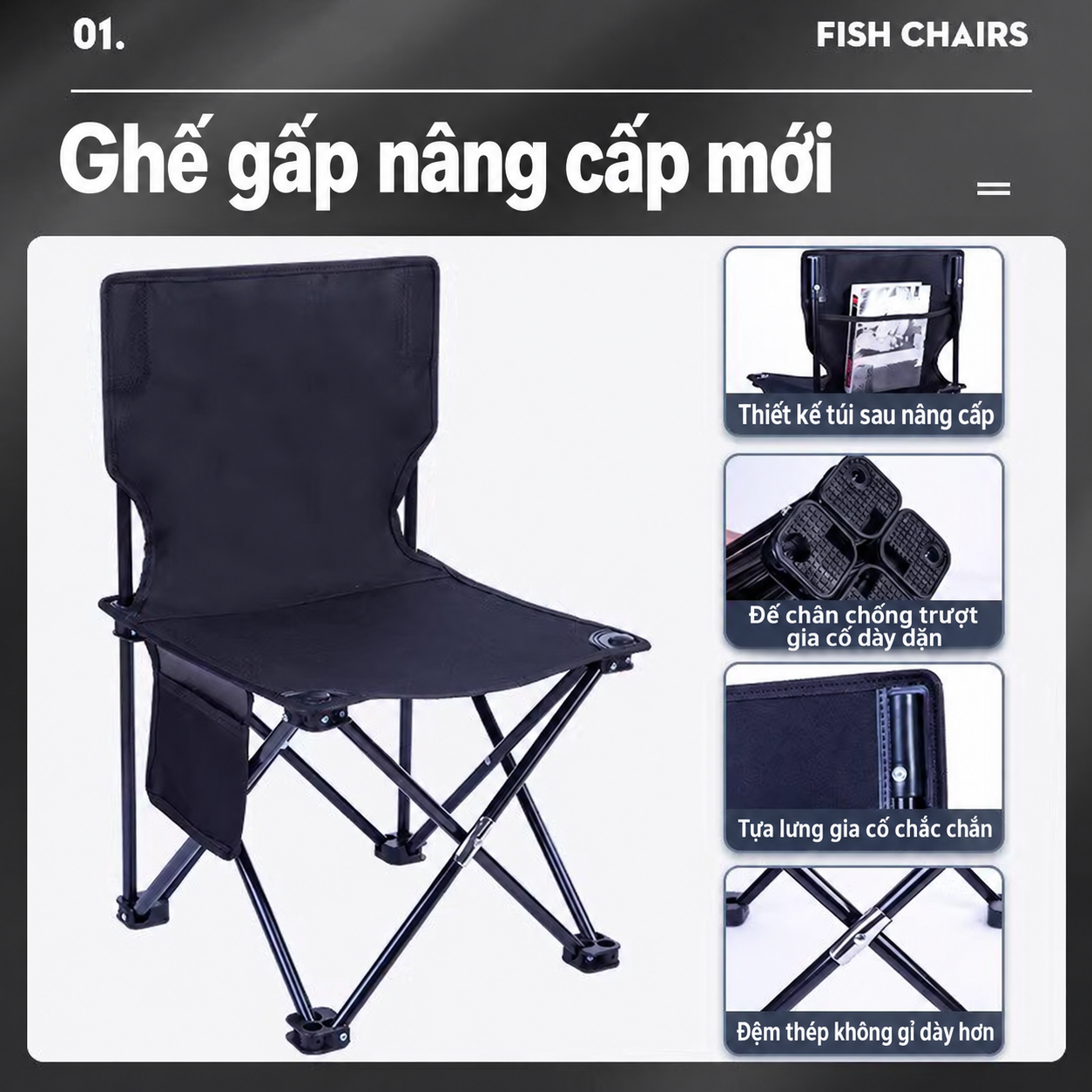Ghế Gấp Câu Cá YUEBU Cỡ Siêu Đại – Tựa Lưng Cao, Gấp Gọn, Có Túi Hông, Kèm Túi Đựng_thumbnail_4