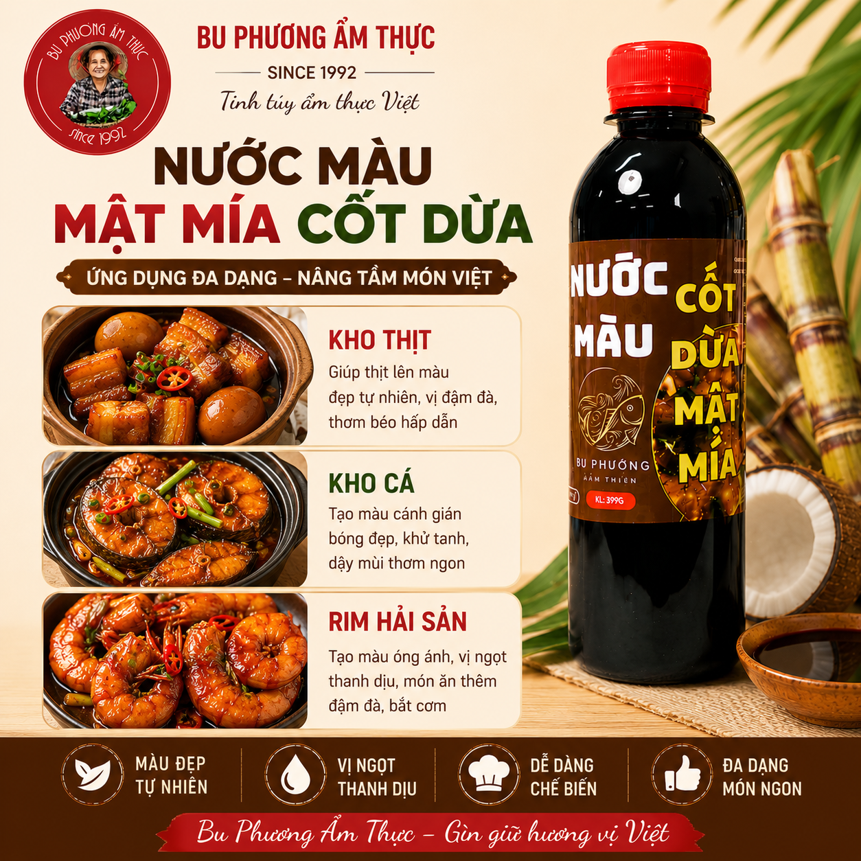 Combo 2 Chai Nước Màu Cốt Dừa Mật Mía Bu Phương 399G – Nước Hàng Kho Cá, Thịt, Gà Màu Đẹp - BP21-2_thumbnail_3