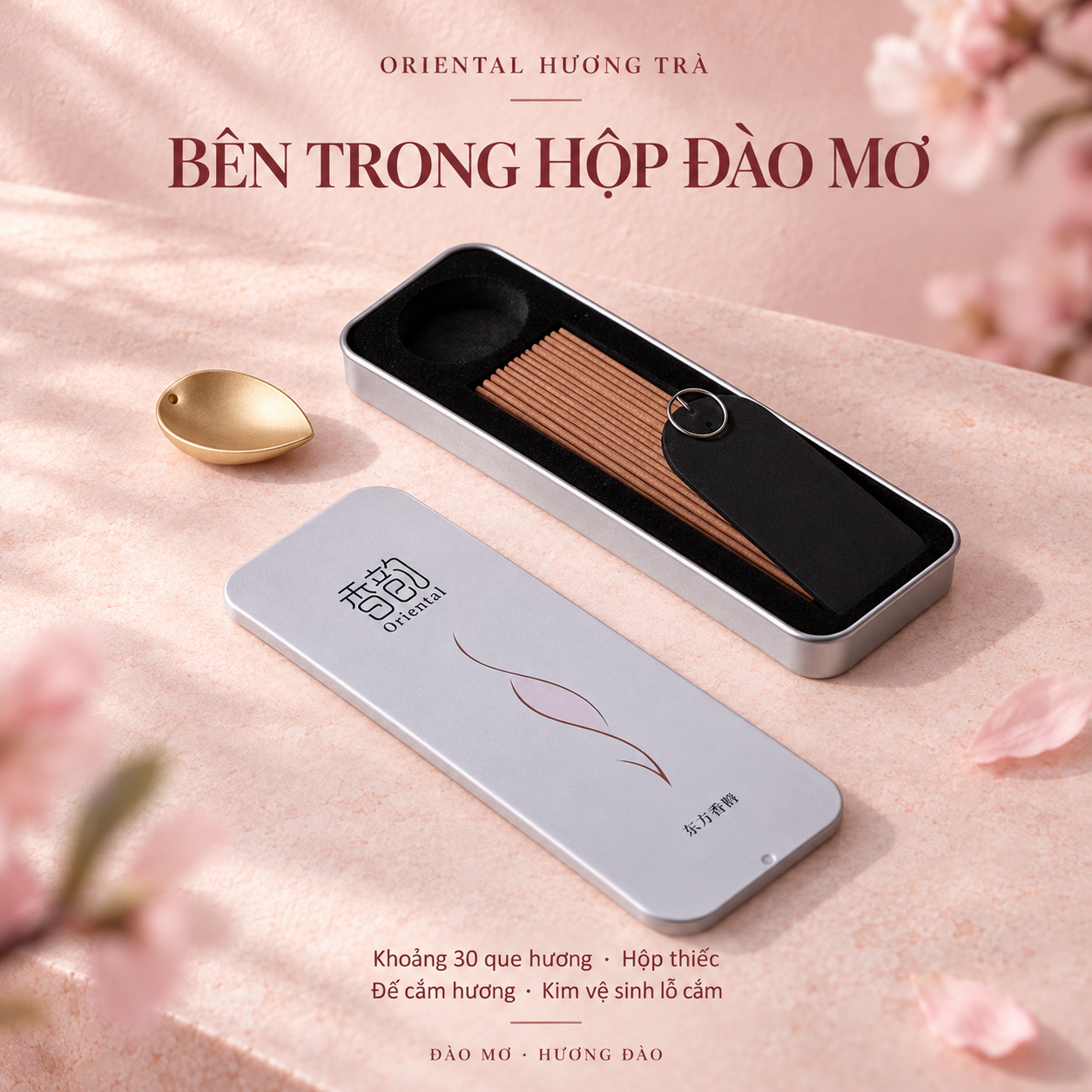 Đào Mơ - Nhang thơm không tăm Oriental hương Đào, 30 que, tặng đế cắm_thumbnail_2