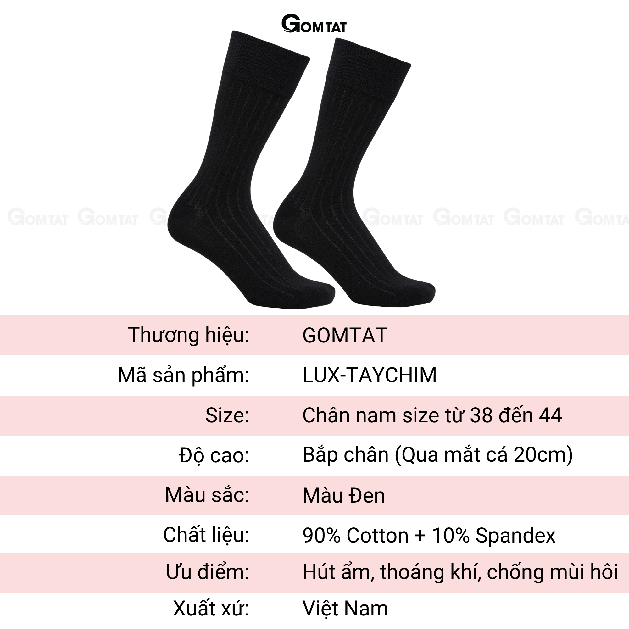 Hộp 5 đôi tất nam đi giày tây cao cổ GOMTAT gân chìm, vớ công sở nam thoáng khí LUX-TAYCHIM_thumbnail_5