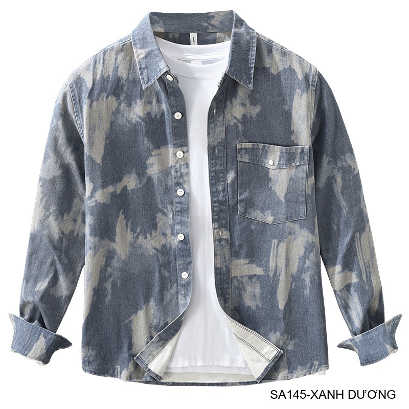 SA145 - Áo Sơ Mi Nam Tay Dài Phong Cách Retro Denim In Hoa Văn Bông 100%_thumbnail_7