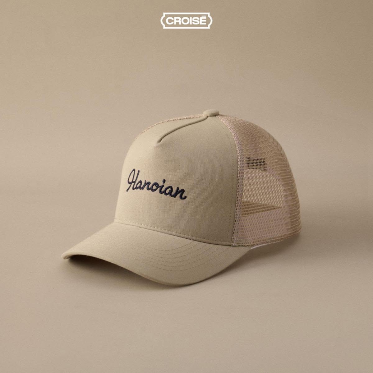 Mũ Nón Lưỡi Trai CROISÉ Hanoian Thêu Chữ Màu Navy Trên Nền Beige Lưới Thoáng Phong Cách Unisex