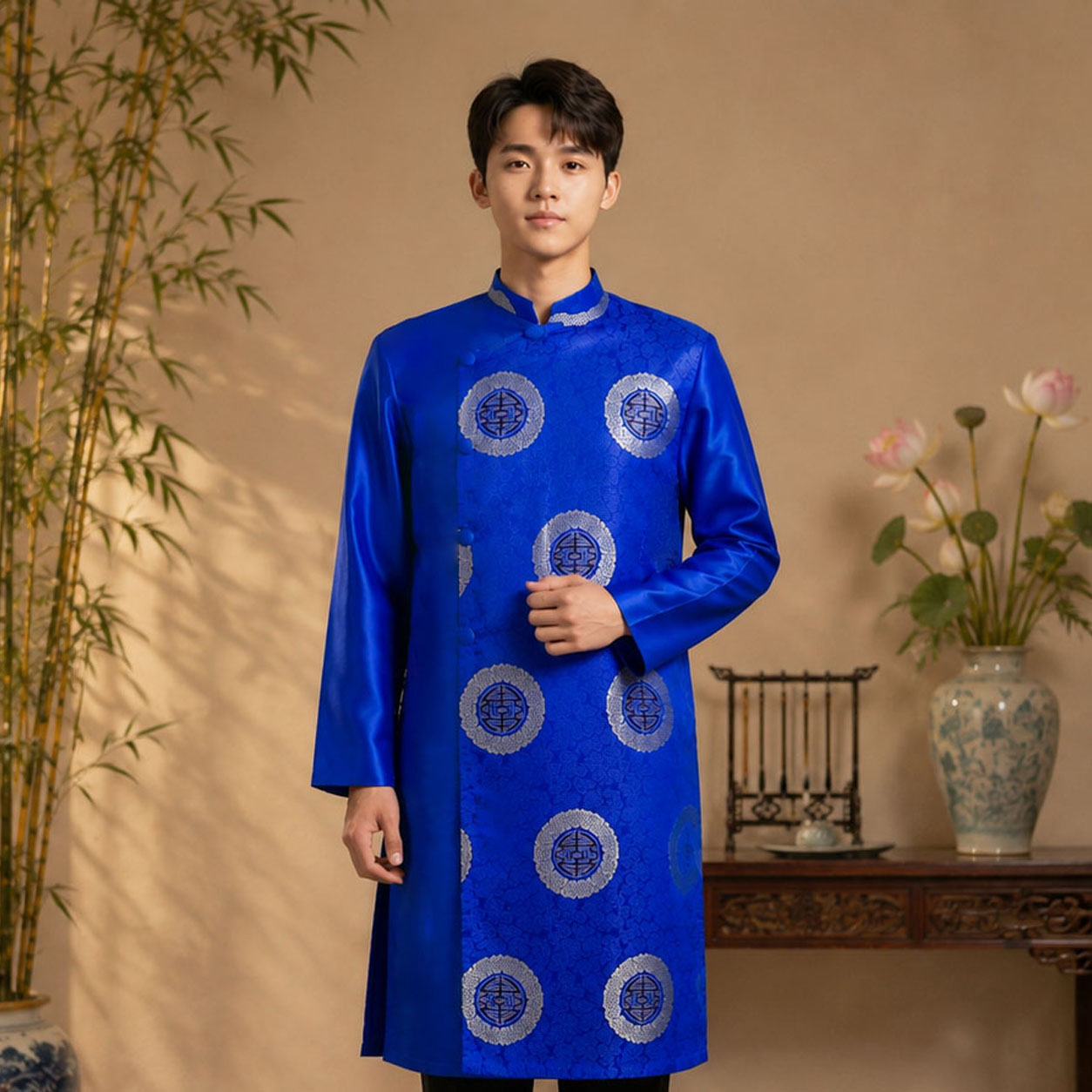 Áo Dài Nam Cách Tân Taffeta Họa Tiết Chữ Thọ Cao Cấp NA26-19_thumbnail_6