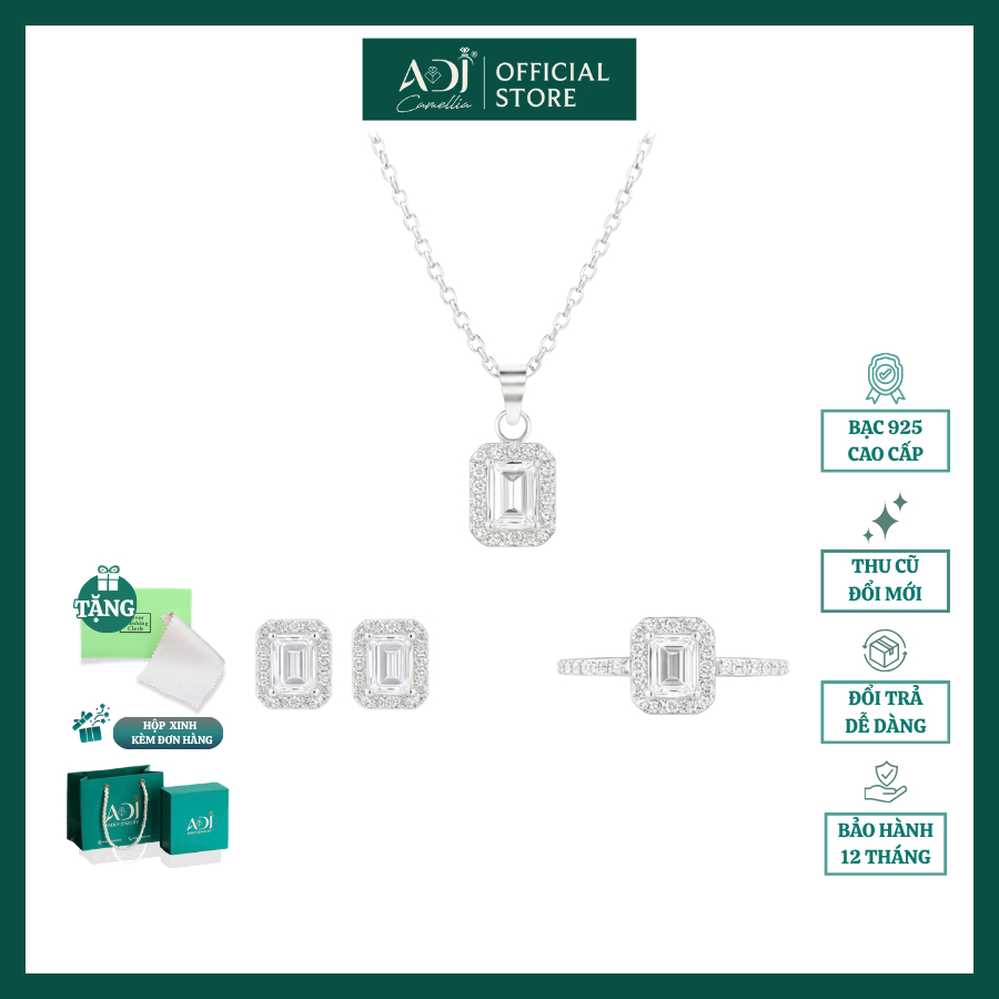 Bộ Trang Sức Bạc 925 ADJ CICILIA Cao Cấp - Quà Tặng Ý Nghĩa Gồm Dây Chuyền, Nhẫn, Bông Tai Đính Đá Sang Trọng [TẶNG HỘP_thumbnail_2