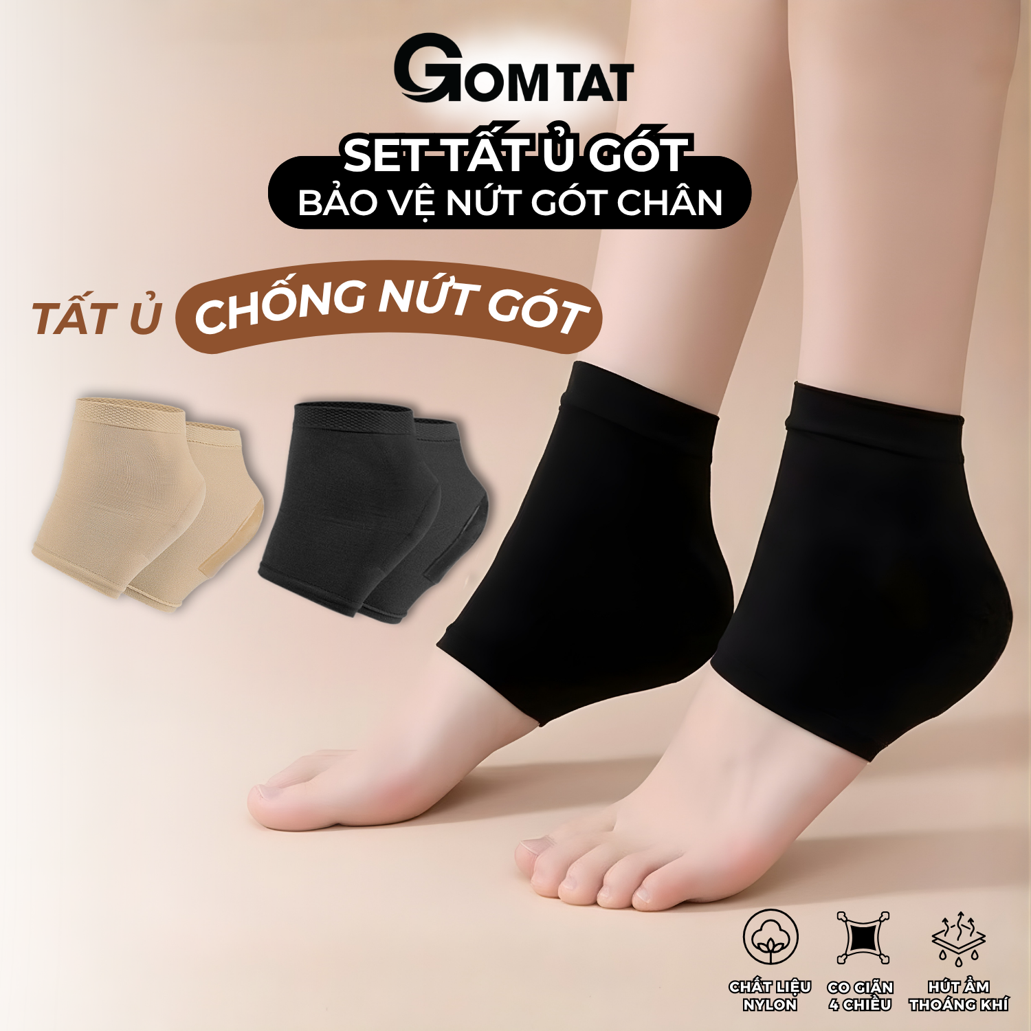 Combo tất ủ gót chân GOMTAT, vớ bảo vệ gót chân có silicon dưỡng ẩm, làm mềm gót - TYU-1027