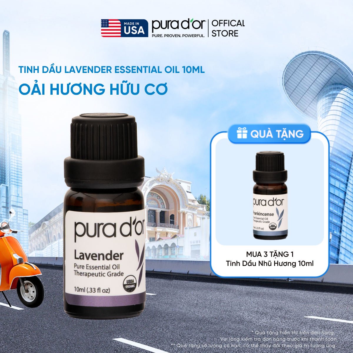 Tinh Dầu Oải Hương Hữu Cơ PURA D’OR Therapeutic Grade Lavender Essential Oil 10ML