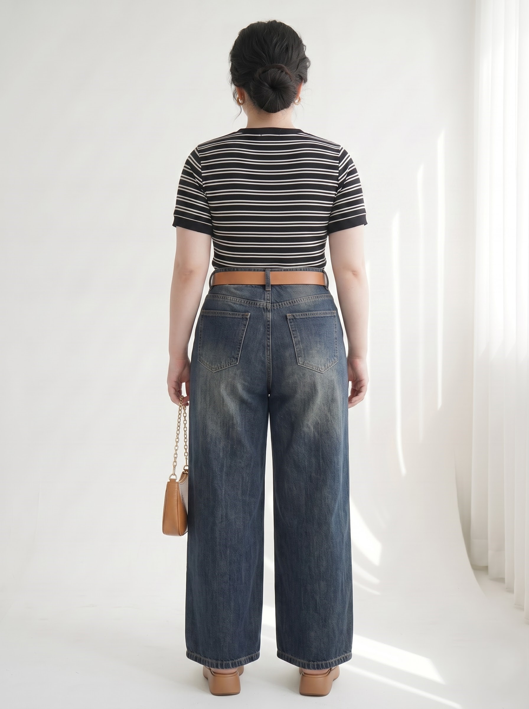 Quần Jean Suông Nấm Bigsize Lưng Cao Wash Xanh Đậm/Xanh Nhạt - Vừa 55–90kg - T-QJ631_thumbnail_3