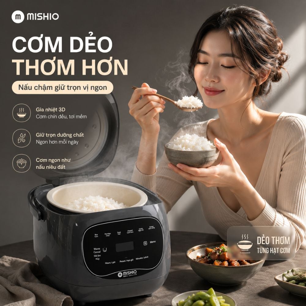 Nồi cơm điện sứ dưỡng sinh Nhãn hiệu: MISHIO, Model: MK-381_thumbnail_7