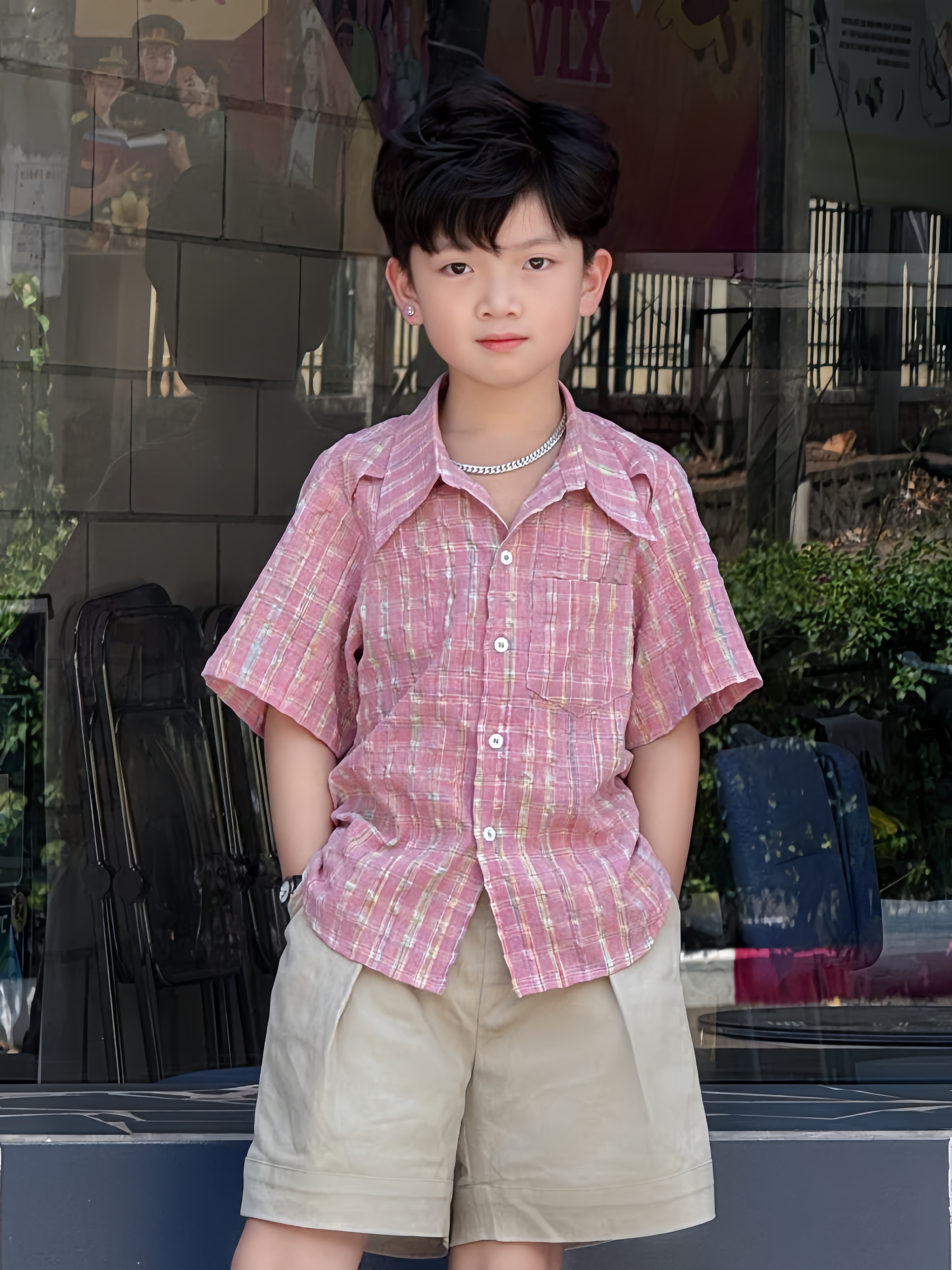 Quần Suông Kaki Rin và Áo Caro Tam Sắc Cho Bé Trai, Bé Gái._thumbnail_2