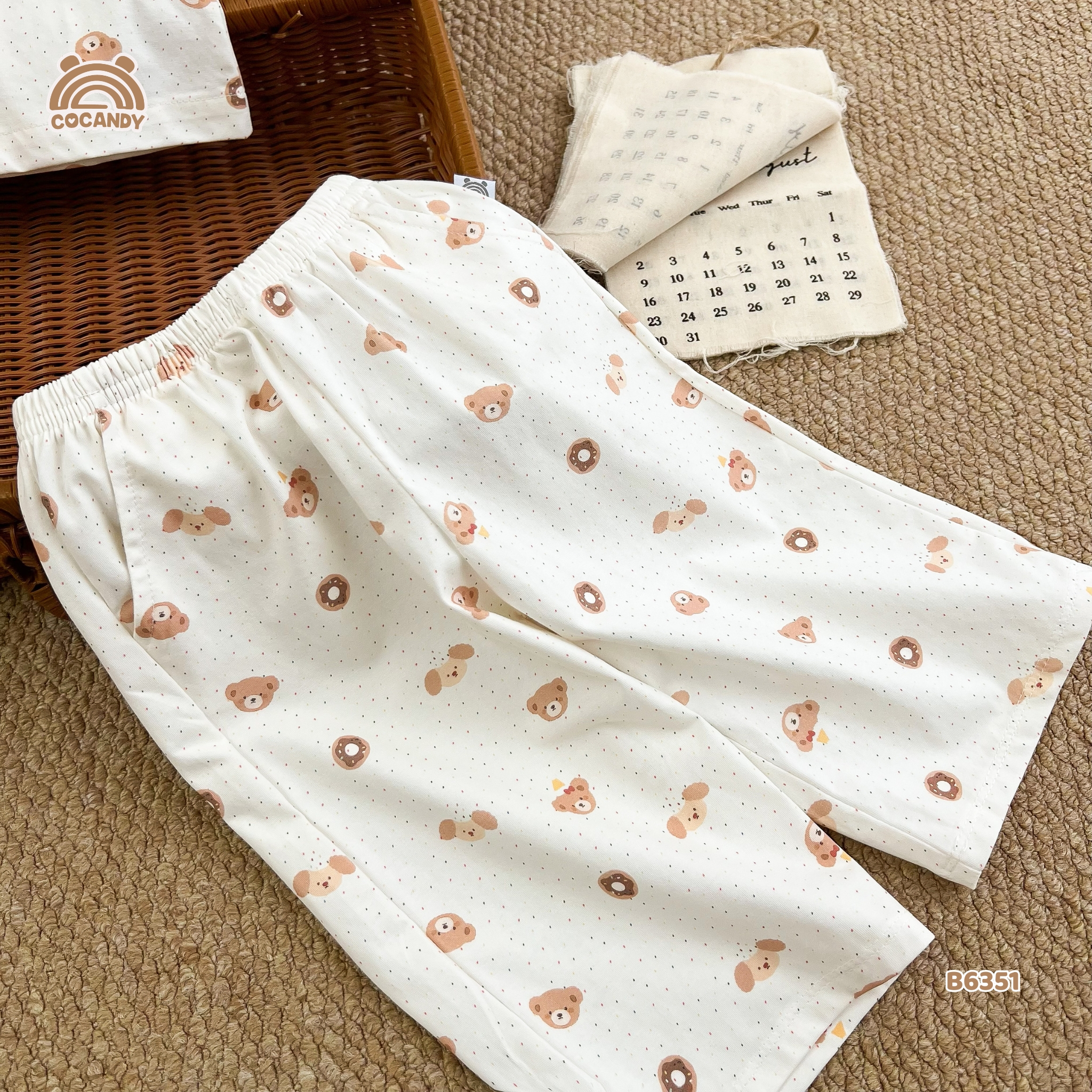 Bộ dài pijama TRẮNG gấu nâu viền đỏ_thumbnail_5
