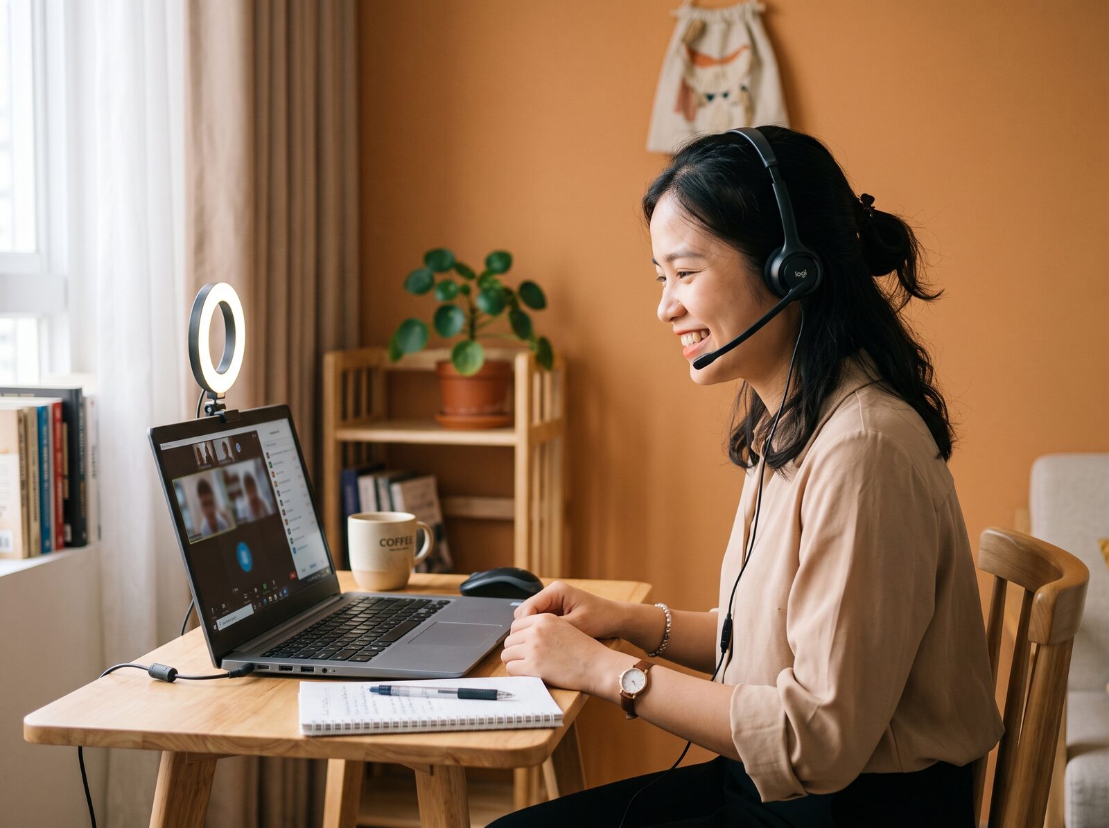 Giáo viên Tiếng Anh dạy online tại góc làm việc ở nhà