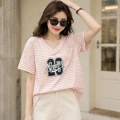 Áo Thun lẻ 356 Cổ tim sọc ngang Free Size 45-75kg Co Giãn 4 Chiều Tôn Dáng Mềm Mịn Thoáng Mát Dễ Phối Phong Cách Borip Quảng Châu Chất Liệu Cao Cấp