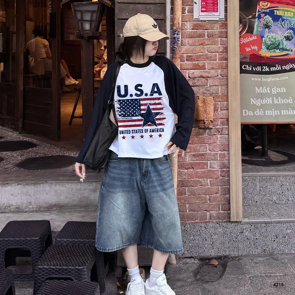 Áo thun boxy tay dài phối raglan chất đường phố Miucho 4215_thumbnail_5