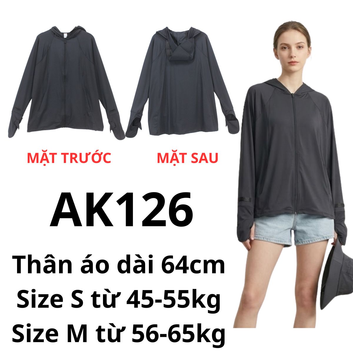 AK126- Áo khoác chống nắng đen