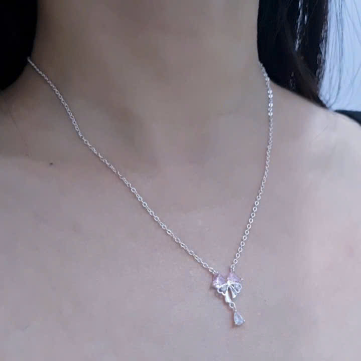 Dây chuyền nơ liền mặt NS002 hai màu Hồng - Trắng_thumbnail_2