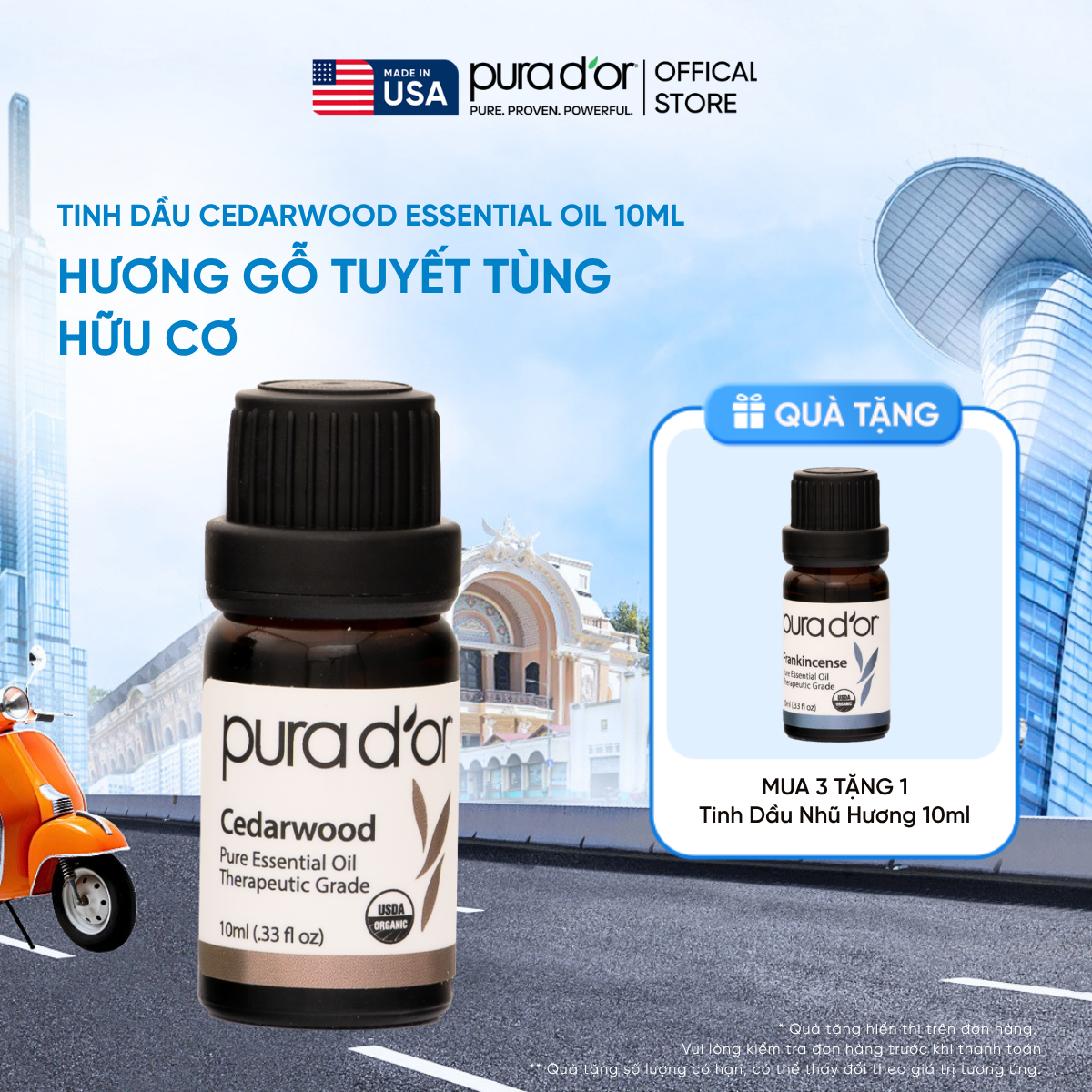 Tinh Dầu Gỗ Tuyết Tùng Hữu Cơ PURA D’OR Therapeutic Grade Cedarwood Essential Oil 10ml