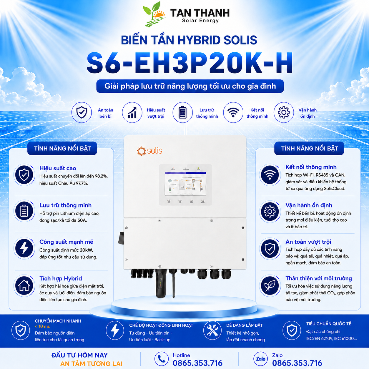 Solis S6-EH3P20K-H 20kW 3 Pha Áp Cao