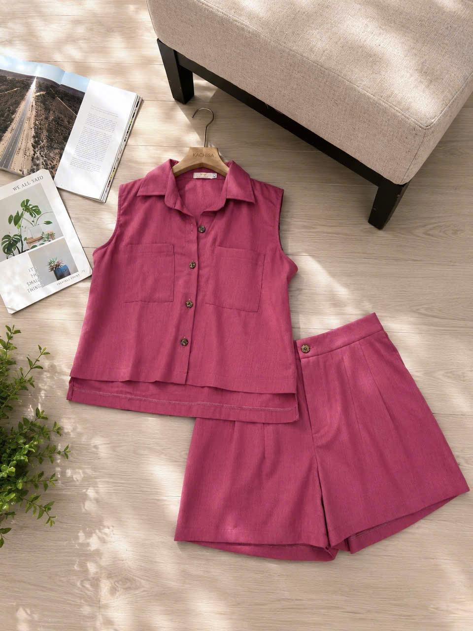 Bộ linen bột đùi áo sơ mi sát nách 2 túi lệch tà_thumbnail_11