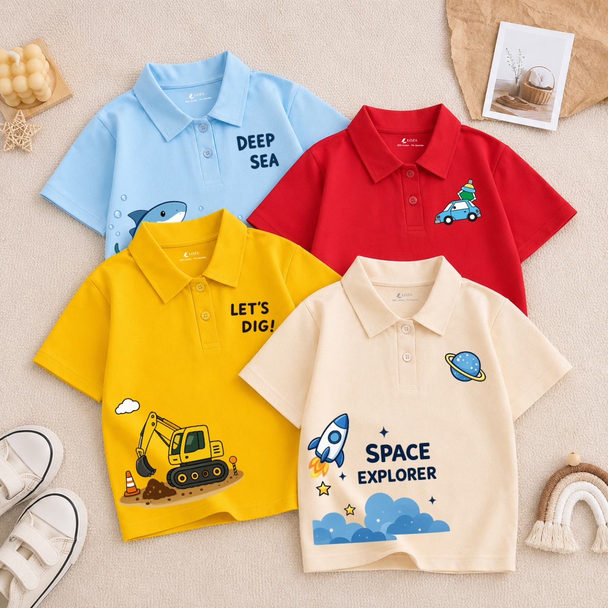 Áo polo bé trai in nhiều hình nhiều mẫu dễ mặc  - Áo thun có cổ cho bé Loza Kids PL004 PL004