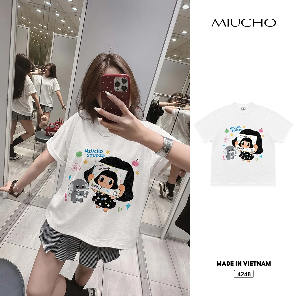 Áo thun nữ form boxy chất vải xước Pretty Girl Miucho 4248