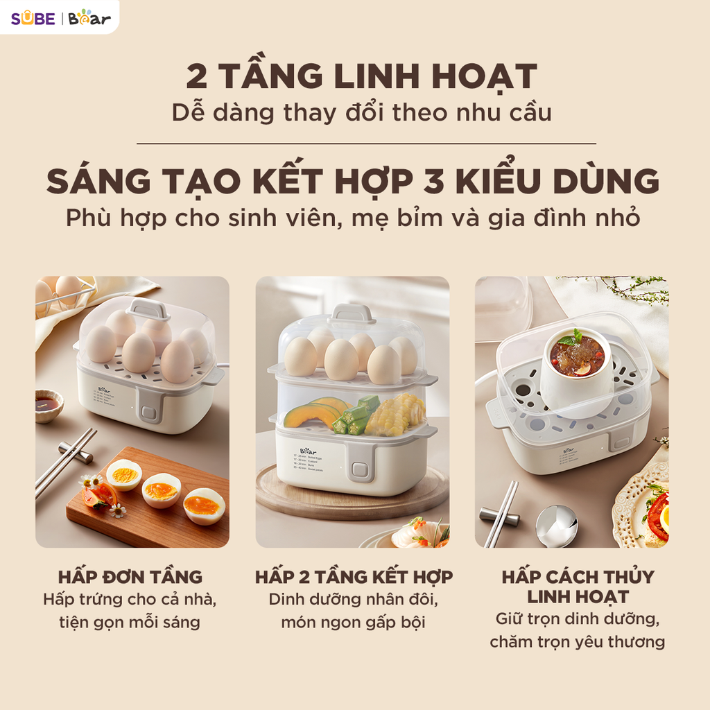 Nồi Hấp Điện Đa Năng 3L 2 Tầng Bear ECK-125NR Hấp Bánh Bao Hấp Trứng Hấp Đồ Ăn Dặm_thumbnail_11