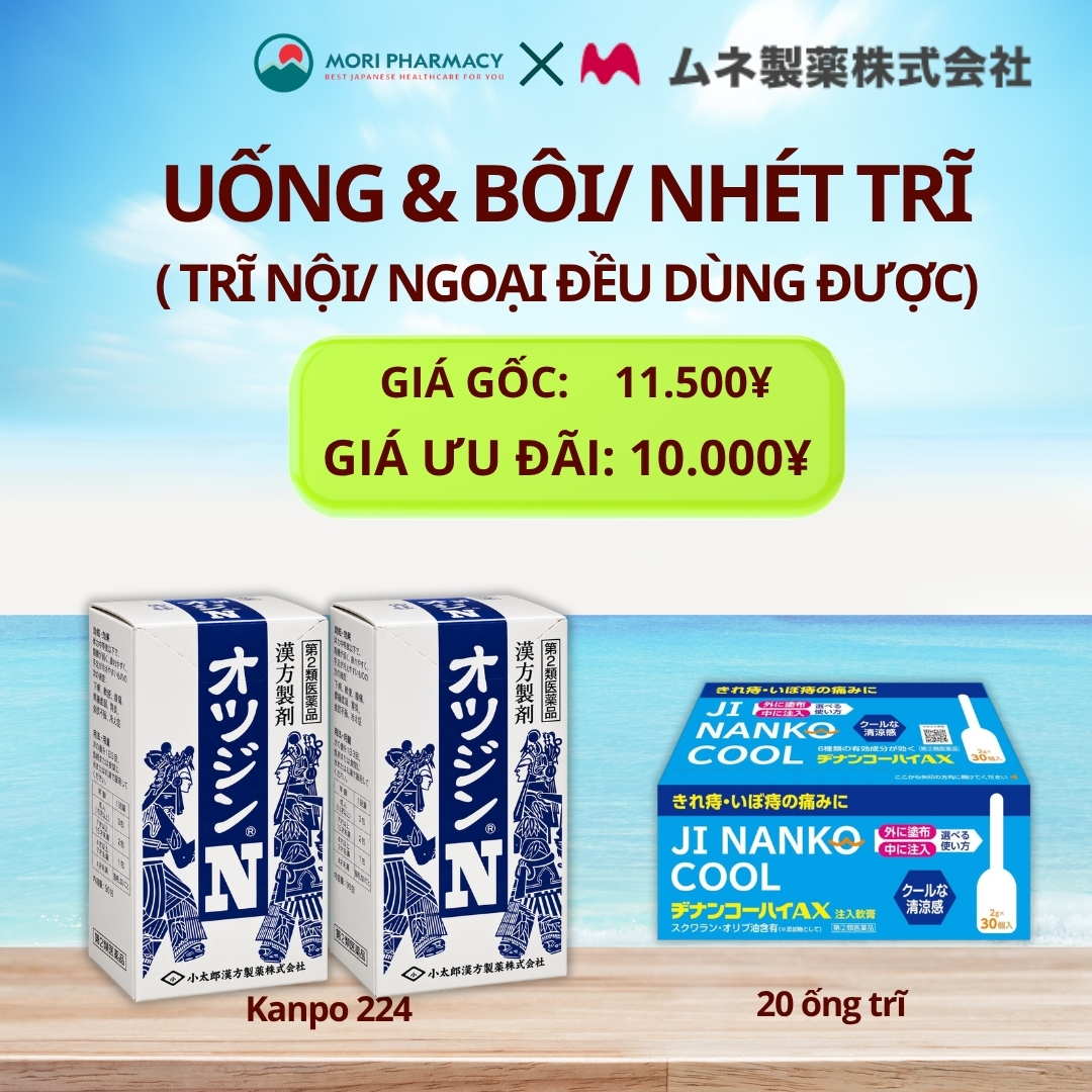 Combo trĩ nội/ ngoại (1 tháng kanpo 224 + (20 ống) Bôi nhét trĩ)