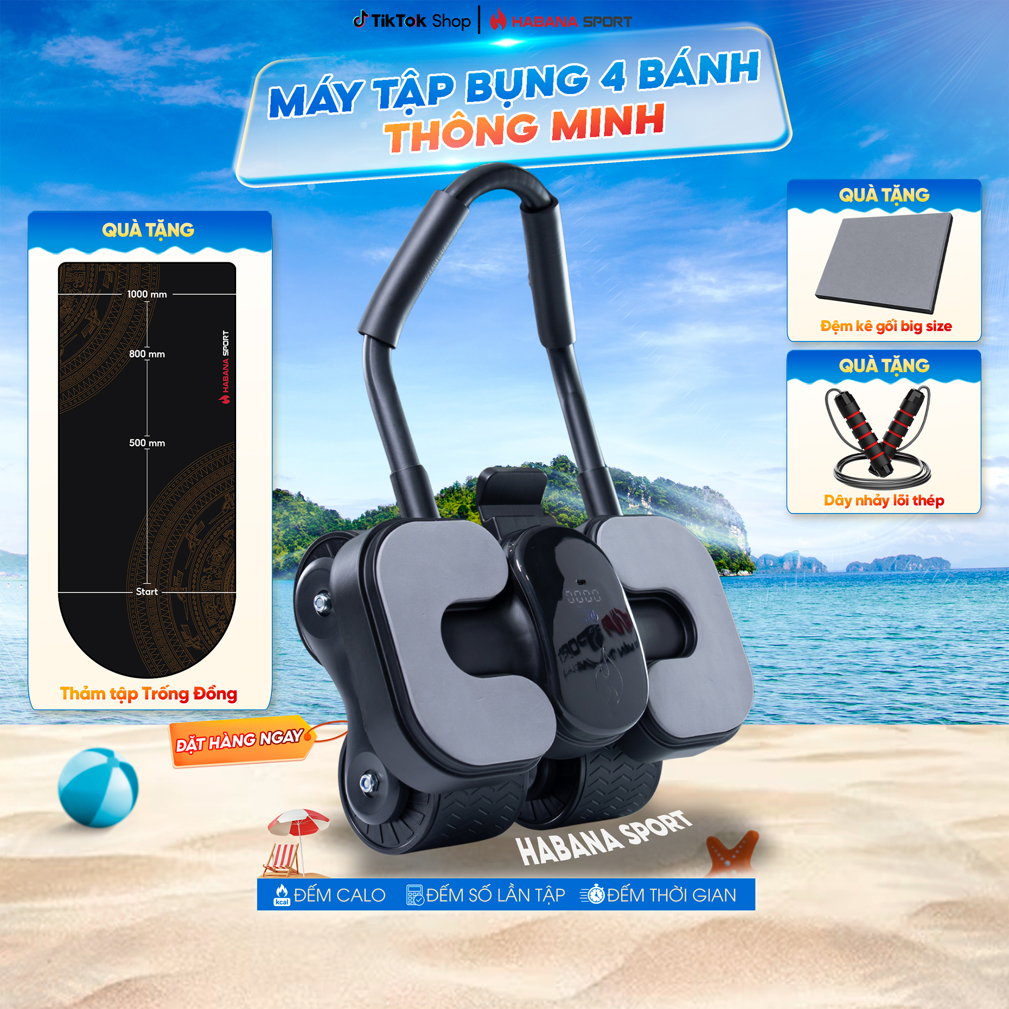 Máy Tập Bụng Đốt Mỡ Thông Minh Habana - [ TẶNG ] Thảm tập 1m4 + Đệm kê gối + Dây nhảy 