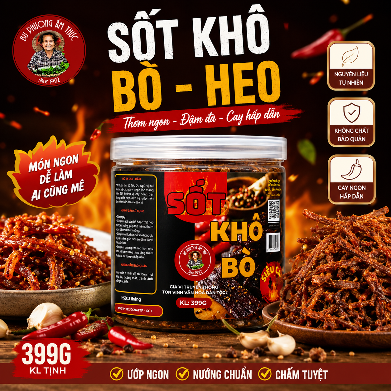 Sốt Làm Khô Bò Khô Heo Bu Phương 399G – Gia Vị Ướp Thịt Làm Khô Đậm Đà, Tiện Dùng - BP33