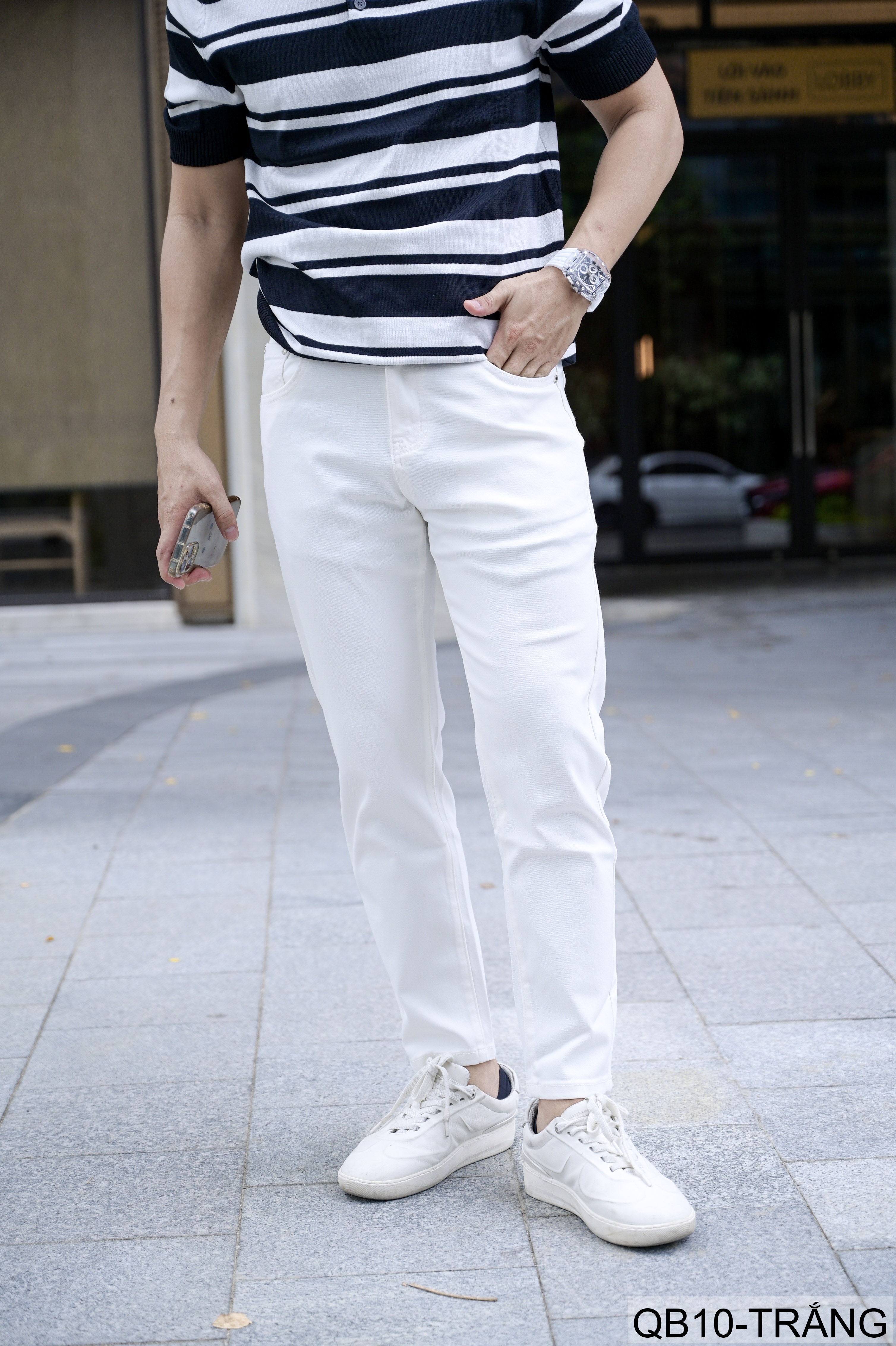 QB10 - Quần jeans nam ống nhỏ co giãn, màu trắng đen, phong cách basic mùa thu_thumbnail_4