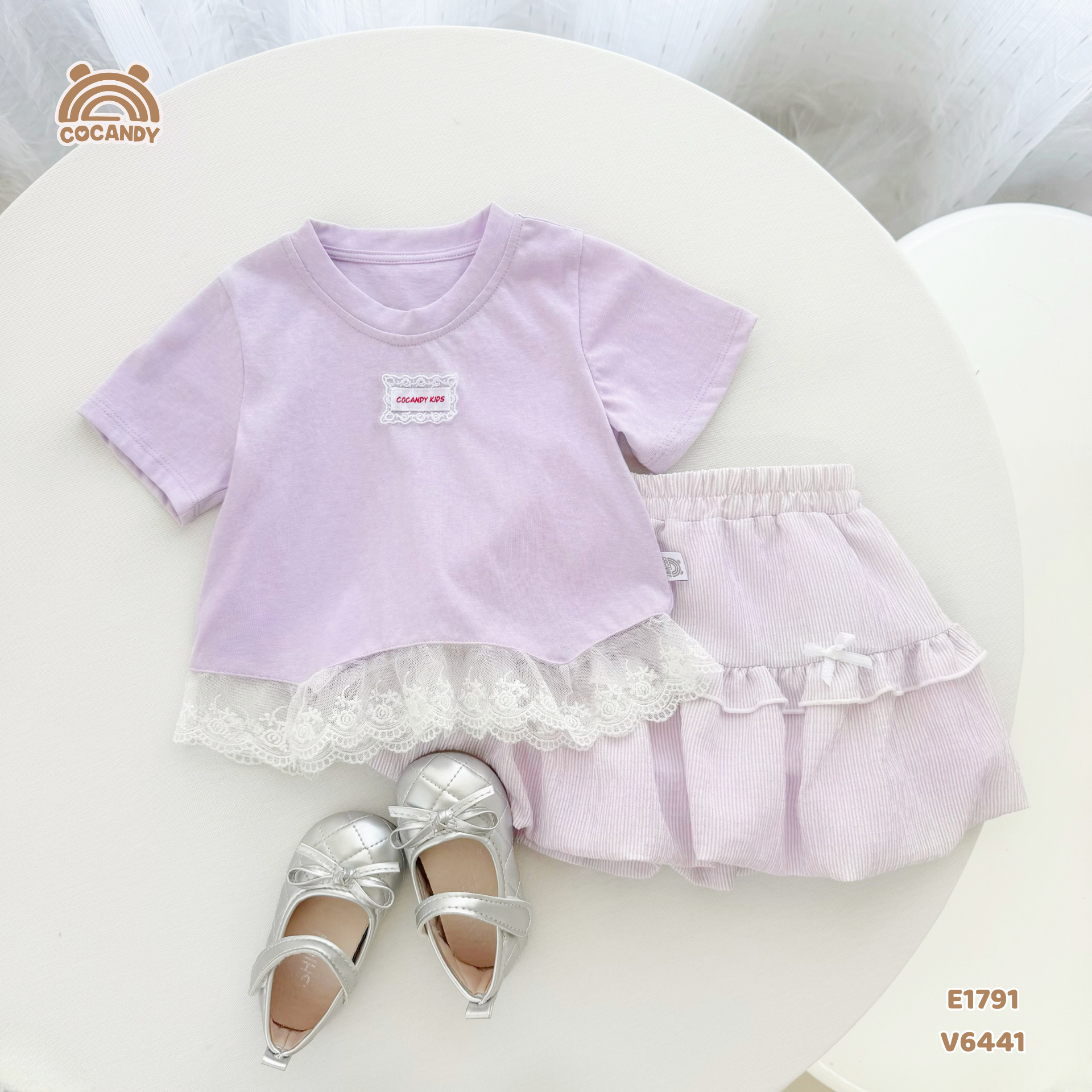 Áo cộc cotton TÍM phối bèo ren gấu_thumbnail_1