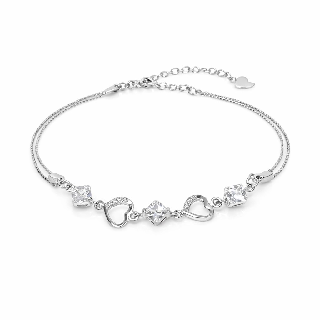 Vòng Tay Nữ Hình Trái Tim Đính Đá Quý Tinh Xảo Bạc S925 VDS038 Tím