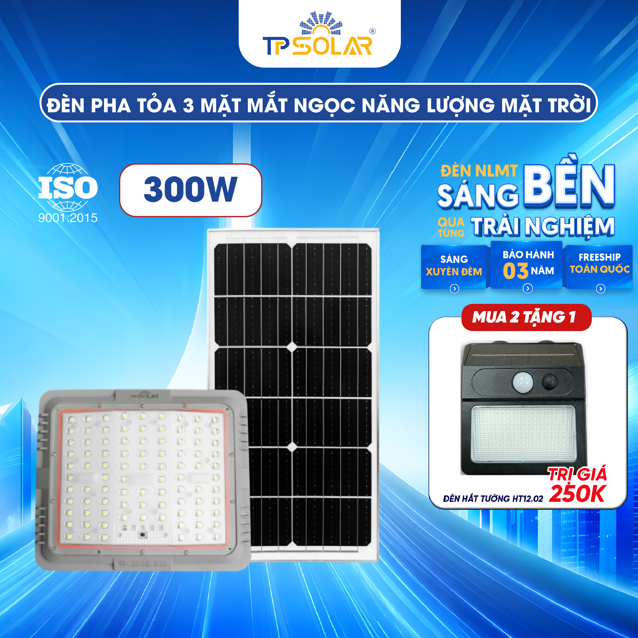Đèn pha mắt ngọc tỏa 3 mặt năng lượng mặt trời TP SOLAR DP05
