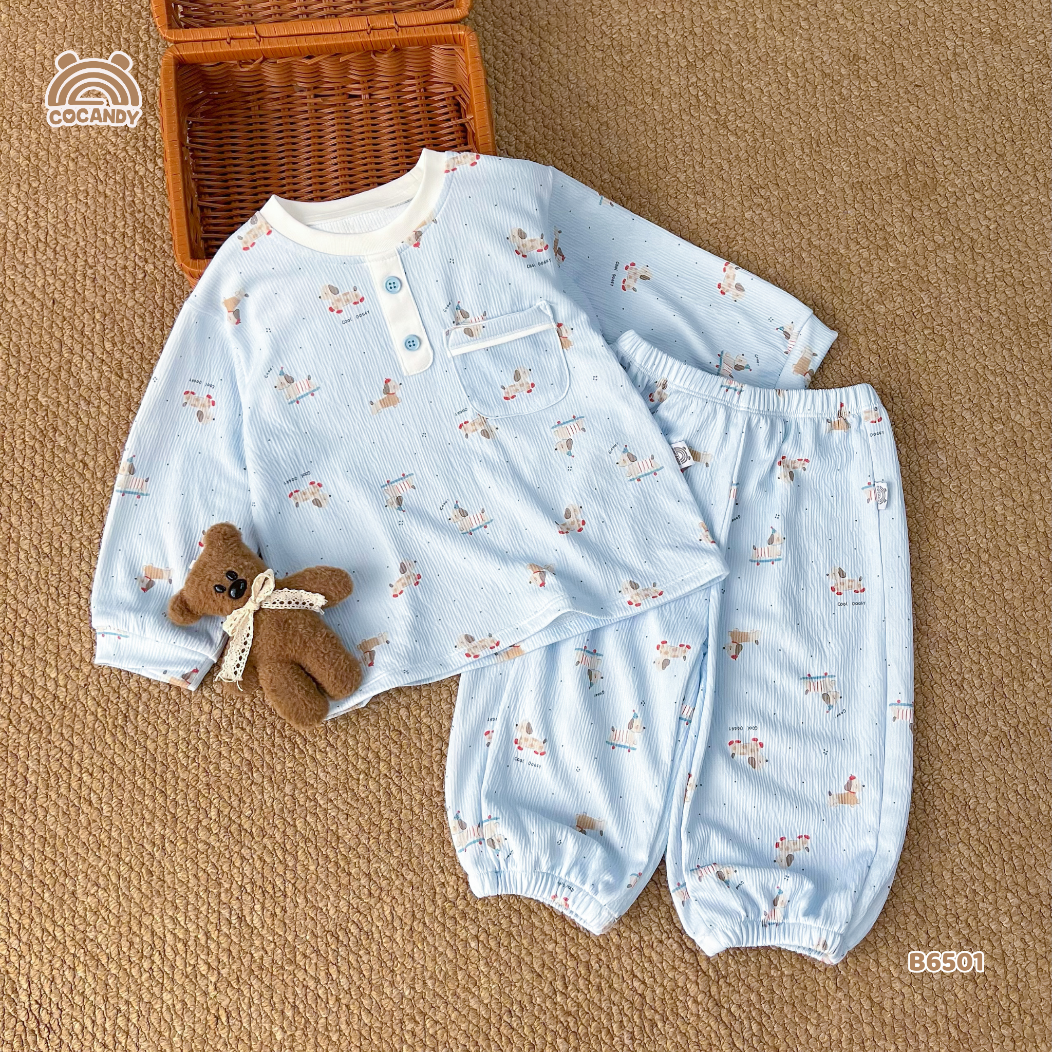 Bộ dài XANH họa tiết cún nâu