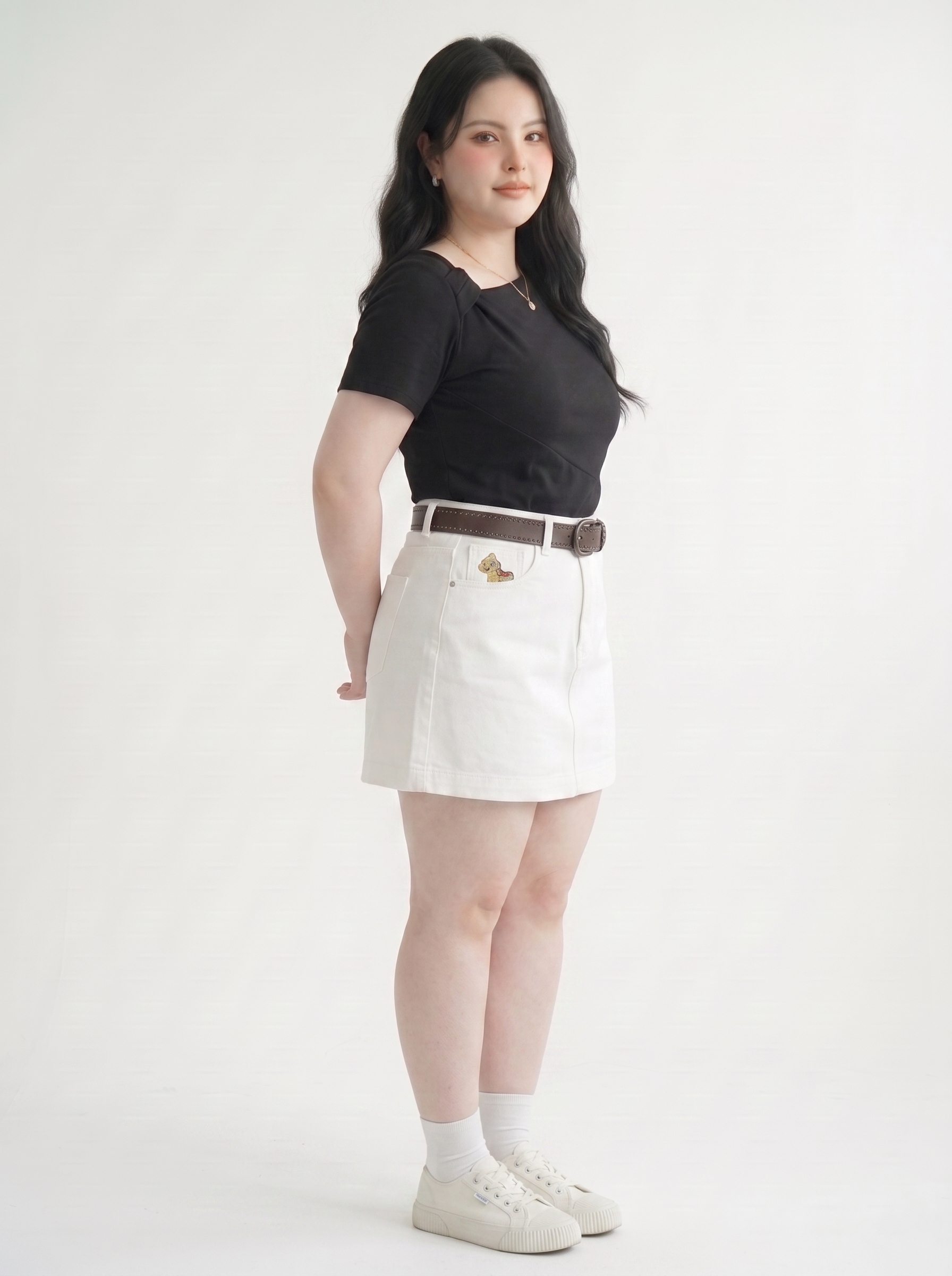 Chân Váy Jean Thêu Ngựa Bigsize Dáng A Lưng Cao Có Quần Bảo Hộ - Đen, Trắng - Vừa 55–90kg - T-JV2123_thumbnail_2