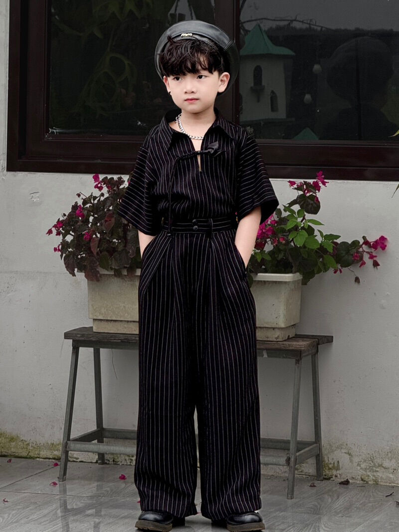 Bộ Quần Áo Đen Sọc Cúc Tàu Cho Bé Trai, Bé Gái._thumbnail_6