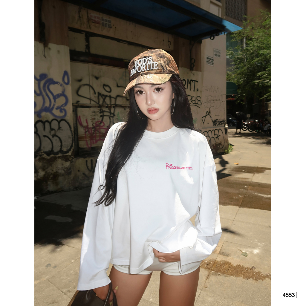 Áo thun boxy nữ tay dài Miucho cổ tròn in mix Hàn Quốc 4553_thumbnail_4