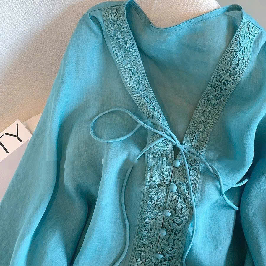 MS XM0603398: Áo sơ mi xanh cổ V_thumbnail_4