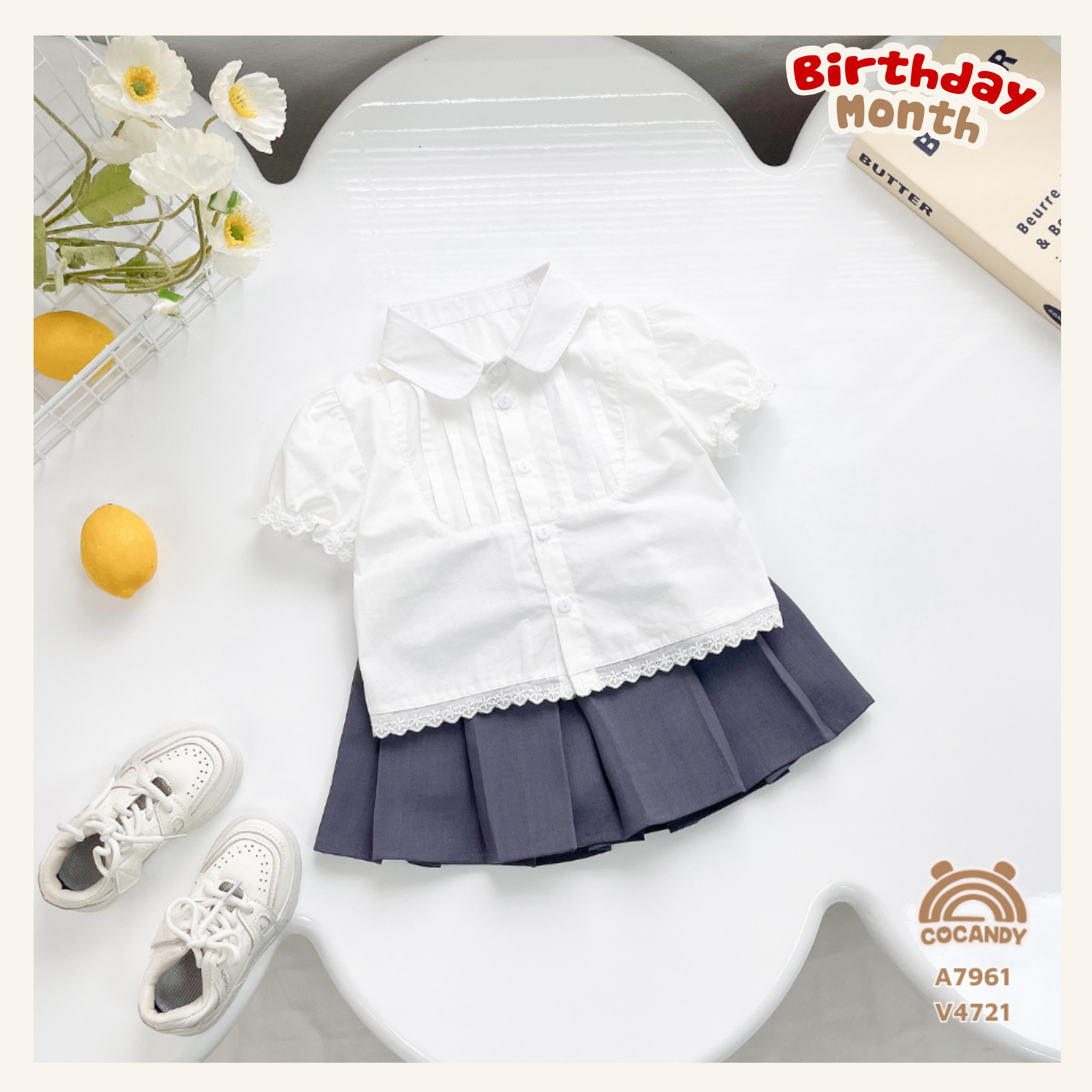 Chân váy GHI ĐẬM xếp ly 1 nơ