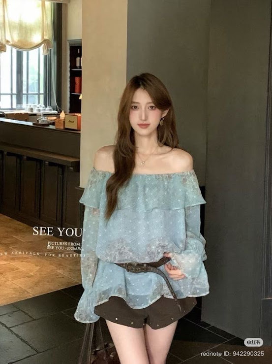 Lucas - Áo sơ mi voan tơ màu loang viền bèo + belt_thumbnail_2