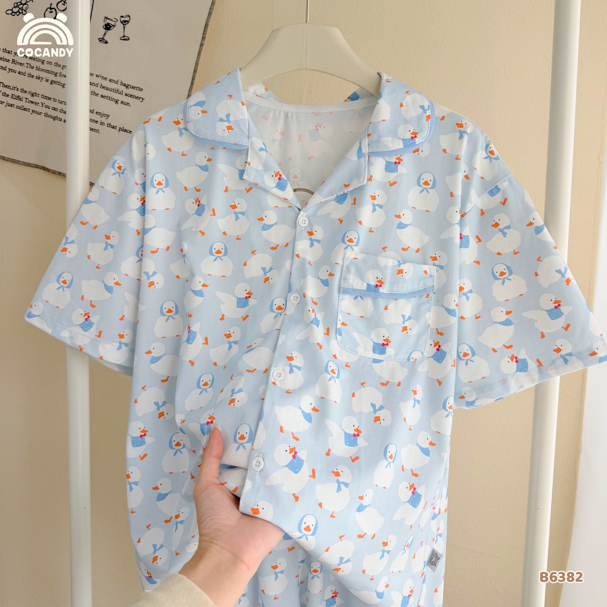 Bộ cộc pijama XANH họa tiết vịt quàng khăn NAM NỮ_thumbnail_2