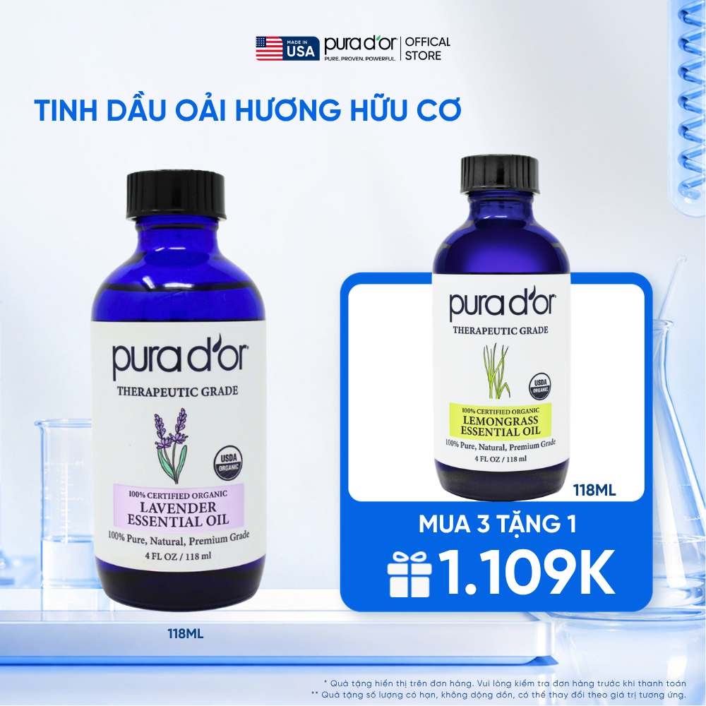 Tinh Dầu Oải Hương Hữu Cơ Pura D'or Therapeutic Grade Lavender Essential Oil 118ml_thumbnail_0