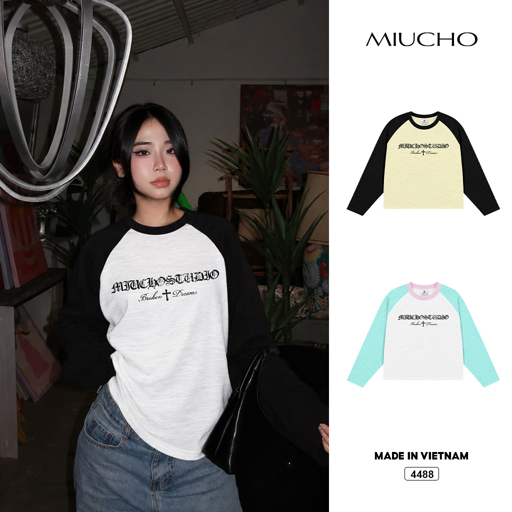 Áo thun nữ tay dài form boxy Miucho cotton xược thoáng mát 4488