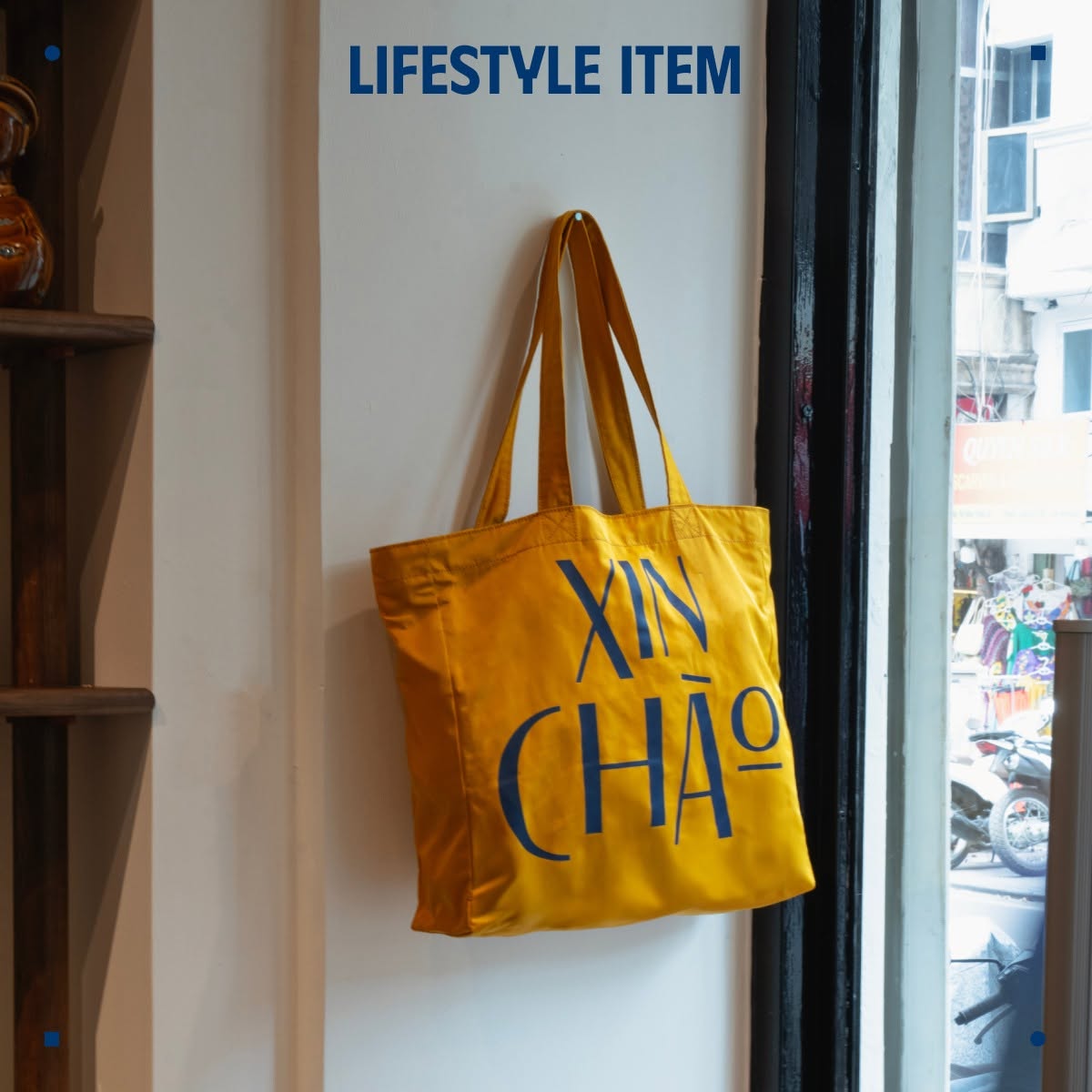 Túi tote CROISÉ vải dù in chữ Xin Chào – 3 màu thời trang: navy, beige, vàng – gấp gọn, nhẹ, tiện dụng, cá tính_thumbnail_10