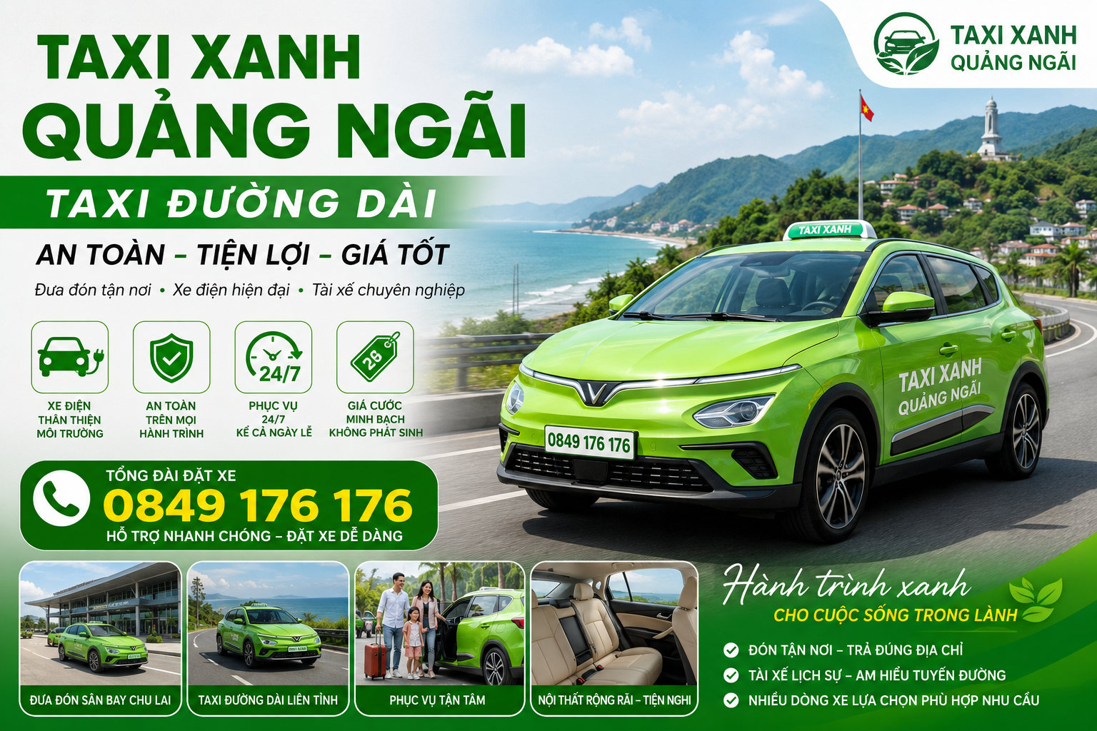 Taxi Xanh Quảng Ngãi Taxi Đường Dài An Toàn, Giá Tốt 2026