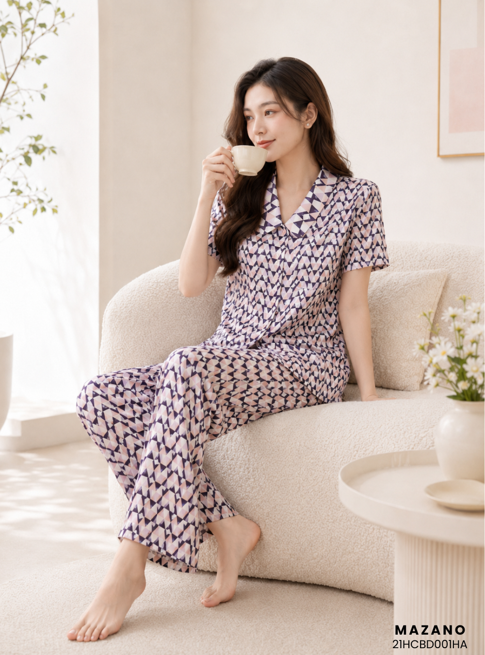 Bộ đồ Pijama lụa cộc tay ziczac