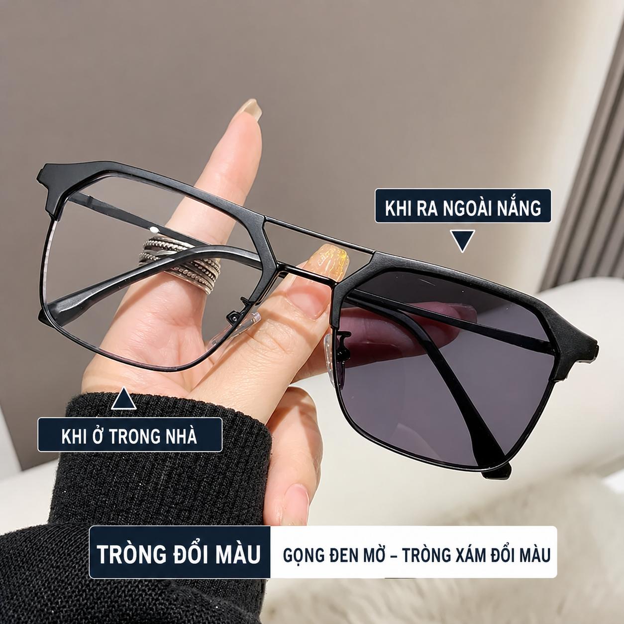 Mắt kính nam nữ đổi màu, kính râm 0 độ và mắt kính đổi màu khi ra nắng giành cho nam nữ