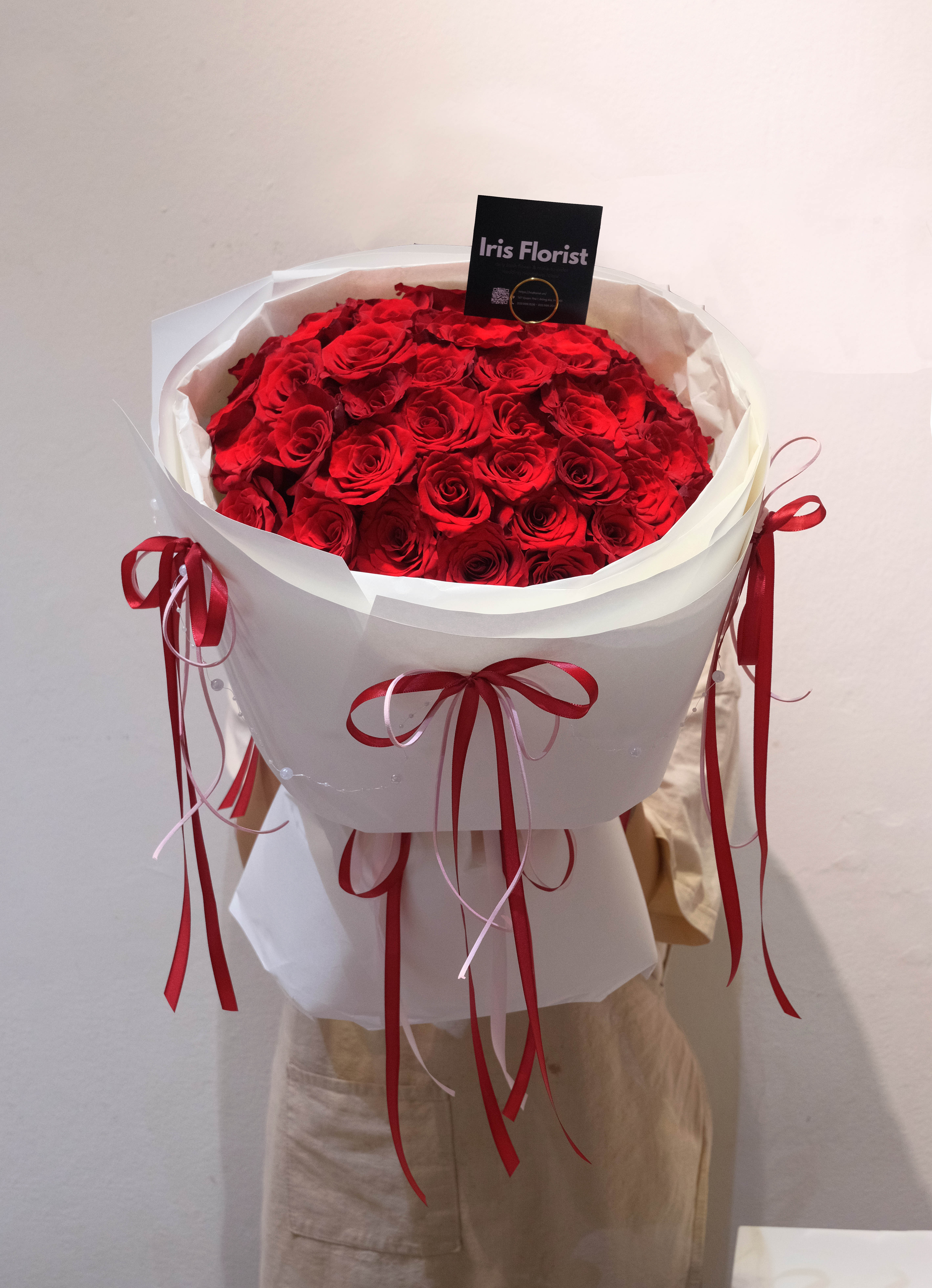 Bó hồng đỏ - Red Rose Premium - Mix nơ
